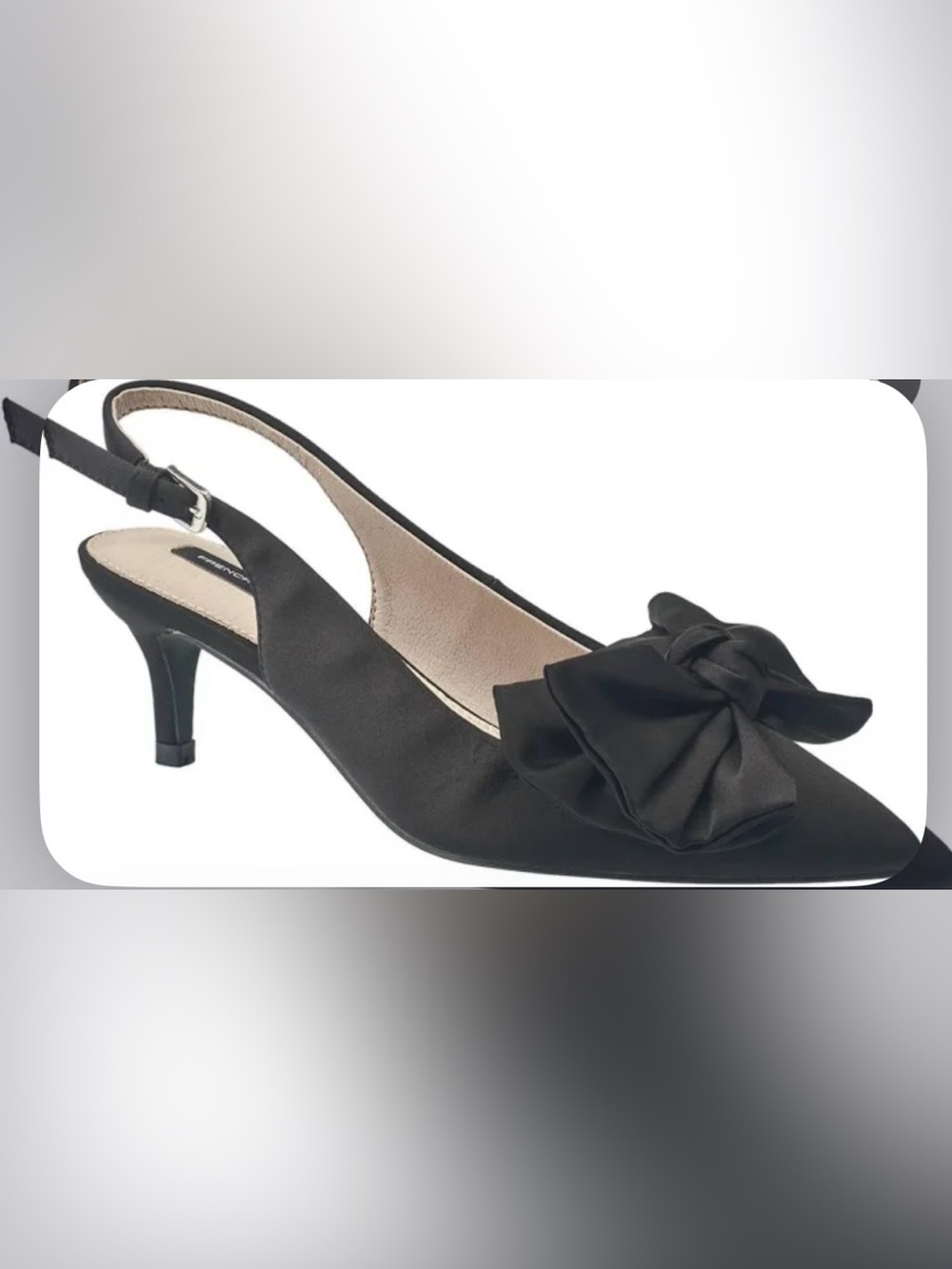 French Connection Black Slingback Kitten Heel Mules with Bow Elegant Classic